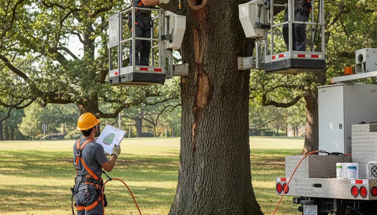 Arbor Tree Care arborist inspecting tree disease treatment needs in Columbus, OH