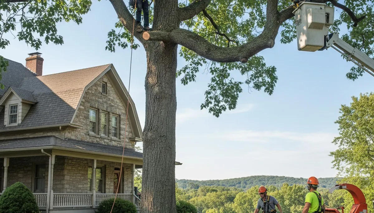 Tree service crew in Columbus, OH providing safe tree removal and cleanup for a residential property